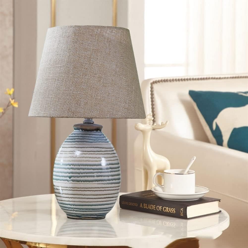 レトロな青と白の磁器セラミック中国テーブルランプ寝室のベッドサイド